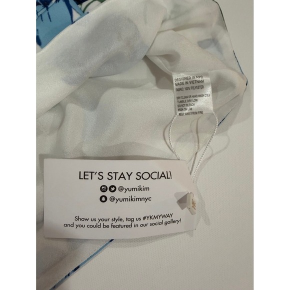 YUMI KIM Wrap Blouse Blue Floral Print Long Sleeve Tie Waist Size L NWT - Picture 11 of 14